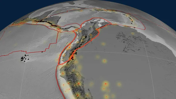 Plaque Tectonique Des Andes Nord Dessinée Sur Globe Carte Altitude — Photo