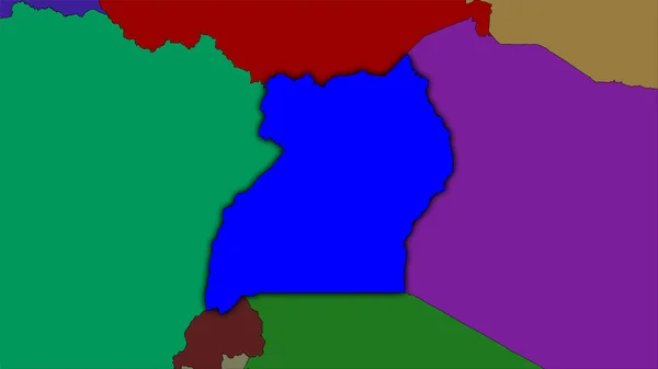 Uganda Gebiet Auf Der Karte Der Verwaltungsbezirke Der Stereographischen Projektion — Stockfoto