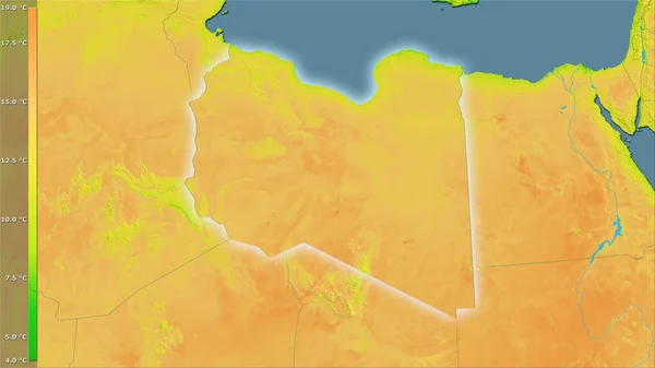 利比亚地区内具有图例的立体投影平均日温变化 具有发光轮廓的光栅层的原始成分 — 图库照片