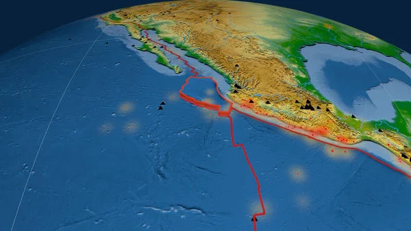 Rivera Tektonik Plakası Dünyaya Yayıldı Renk Fiziksel Harita Görüntüleme — Stok fotoğraf
