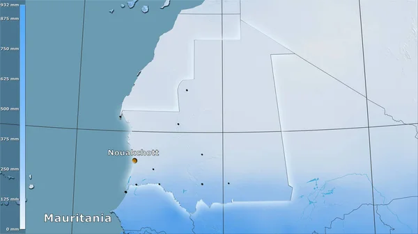 Jaarlijkse Neerslag Mauritanië Stereografische Projectie Met Legende Hoofdcompositie — Stockfoto
