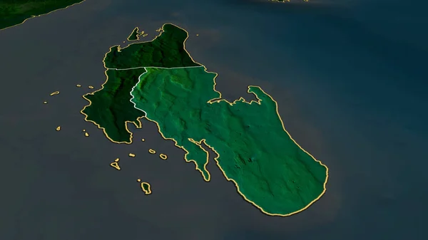 Zanzibar South and Central - region of Tanzania zoomed and highlighted. Main physical landscape features. 3D rendering