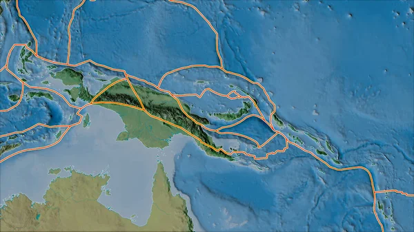 Las Placas Tectónicas Bordean Mapa Topográfico Las Áreas Adyacentes Área —  Fotos de Stock