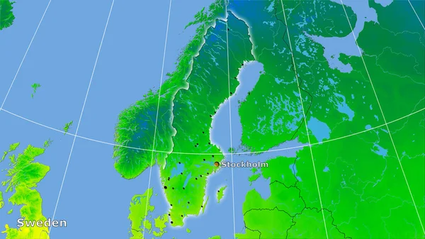 Área Suecia Mapa Anual Temperatura Proyección Estereográfica Composición Principal — Foto de Stock