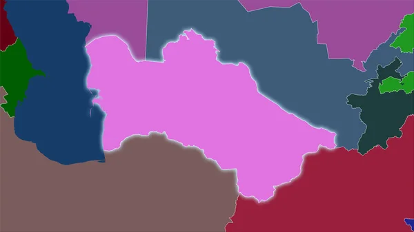 行政区划地图上土库曼斯坦地区的立体投影 具有发光轮廓的栅格层的原始组成 — 图库照片