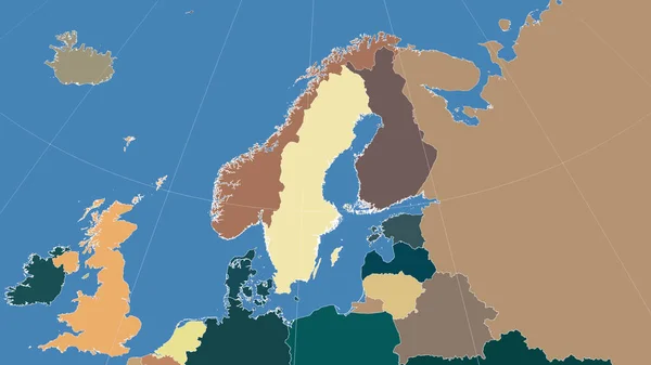 Švédsko Jeho Okolí Vzdálená Šikmá Perspektiva Žádný Obrys Barevná Mapa — Stock fotografie