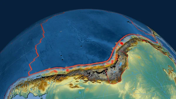 Placa Tectónica Nazca Delineada Globo Mapa Topográfico Relieve Renderizado — Foto de Stock