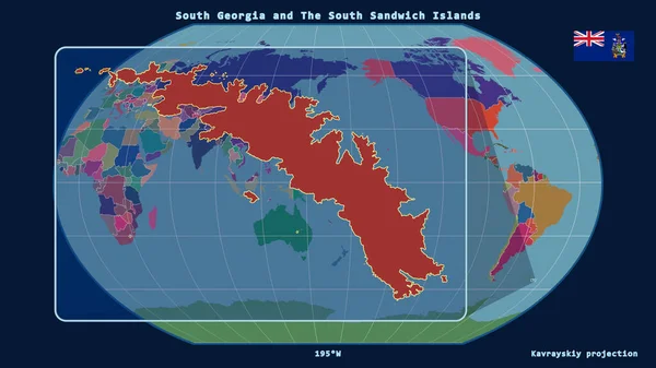 Увеличенный Вид Южной Грузии Перспективными Линиями Против Глобальной Карты Каврайской — стоковое фото