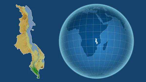 Malawi Globo Con Forma Del Paese Mappa Ingrandita Con Suo — Foto Stock