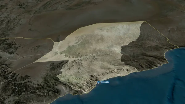 Hadramawt Provincia Yemen Acercó Destacó Con Capital Imágenes Satélite Renderizado — Foto de Stock