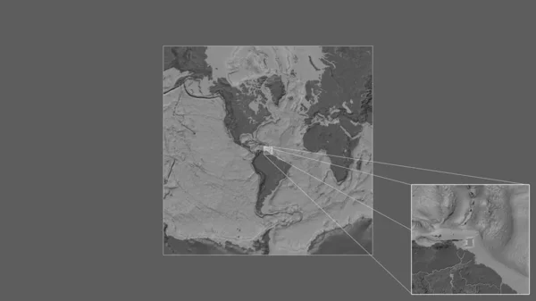 Расширенная Увеличенная Территория Тринидада Тобаго Добытая Крупномасштабной Карты Мира Ведущими — стоковое фото