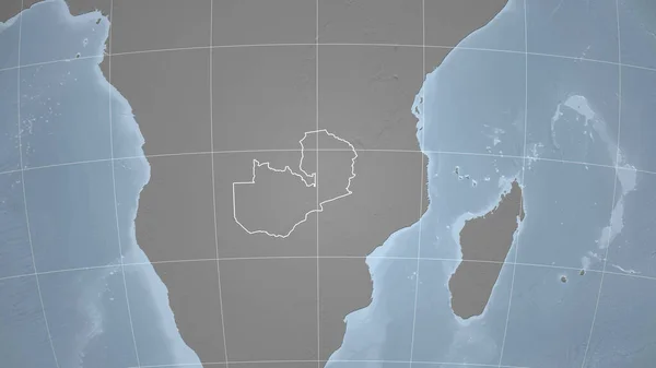 Zambie Sousedství Vzdálená Perspektiva Obrysem Země Mapa Elevace Stupních Šedi — Stock fotografie