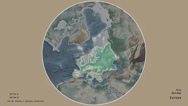 Área Noruega Centró Círculo Que Rodea Continente Sobre Fondo Desaturado — Foto de Stock
