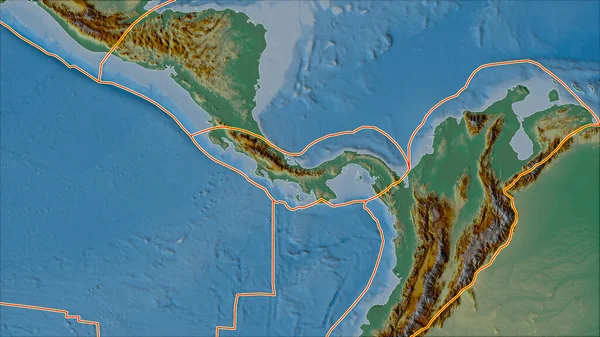 Las Placas Tectónicas Bordean Mapa Relieve Las Áreas Adyacentes Área — Foto de Stock