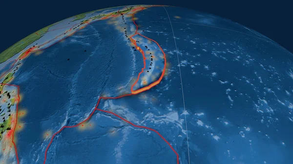 Płytka Tektoniczna Mariany Wytłoczona Kuli Ziemskiej Mapa Topograficzna Naturalnej Ziemi — Zdjęcie stockowe