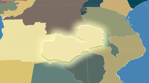 Замбия Окрестности Далекая Косовая Перспектива Форма Светилась Цветная Карта Административных — стоковое фото