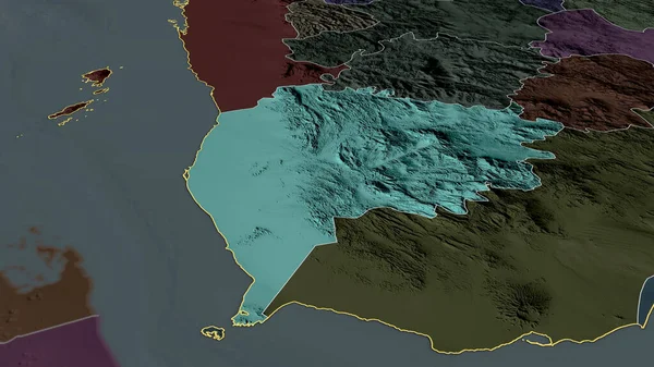 Izz Gubernator Jemenu Powiększył Podkreślił Kolorowa Wyboista Mapa Podziału Administracyjnego — Zdjęcie stockowe