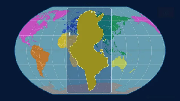 Переглянутий Туніс Перспективними Лініями Глобальній Карті Проекції Каврейського Форма Зосереджена — стокове фото