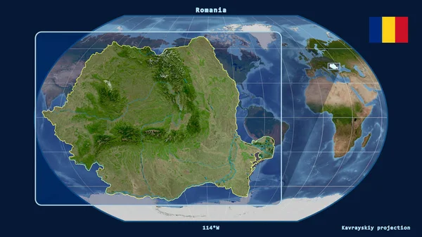 Zbliżenie Stosunku Rumunii Linią Perspektywiczną Stosunku Globalnej Mapy Projekcji Kavrayskiya — Zdjęcie stockowe