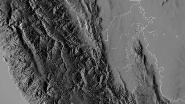 Huanuco Region Peru Mapa Szarości Jeziorami Rzekami Kształt Nakreślony Stosunku — Zdjęcie stockowe