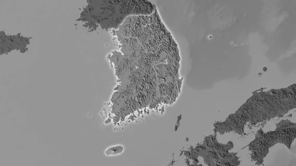Südkoreas Gebiet Auf Der Zweiebenen Höhenkarte Der Stereographischen Projektion Rohe — Stockfoto