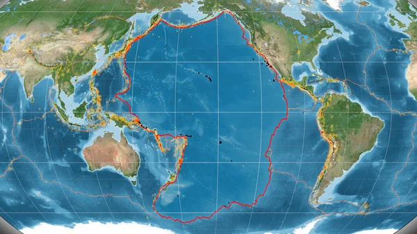 Plaque Tectonique Pacifique Décrite Sur Imagerie Satellitaire Globale Dans Projection — Photo