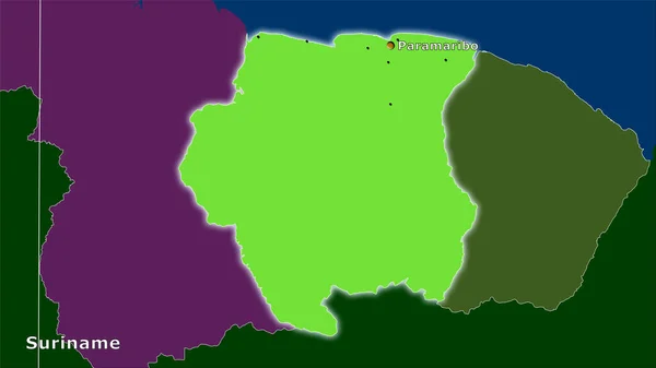 Zona Suriname Mapa Divisiones Administrativas Proyección Estereográfica Composición Principal —  Fotos de Stock