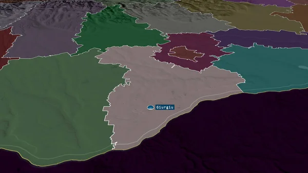 Джурджу Округ Румынии Увеличенный Выделенный Капиталом Цветная Карта Административного Деления — стоковое фото