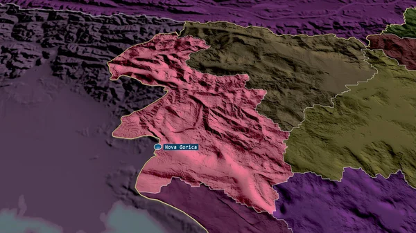 Goriska Región Estadística Eslovenia Acercó Destacó Con Capital Mapa Coloreado — Foto de Stock