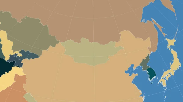 Mongolsko Jeho Okolí Vzdálená Šikmá Perspektiva Žádný Obrys Barevná Mapa — Stock fotografie