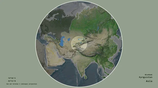 Oblast Kyrgyzstánu Rozsáhlé Mapě Kontinentu Vyznačena Kruhem Izolovaným Odtučněném Pozadí — Stock fotografie