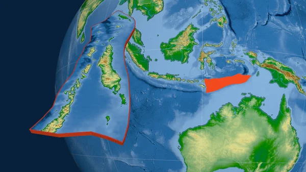 帝汶板块挤压并呈现在地球上 彩色物理地图 3D渲染 — 图库照片