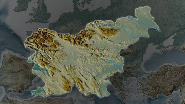 スロベニア地域はその周囲の暗い背景に拡大し 成長した 救援地図 — ストック写真
