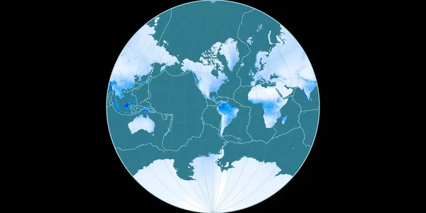 兰伯特 拉格朗日投影中的世界地图以西经90度为中心 年平均降水图 具有满意边界和构造板块边界的栅格组合图 3D插图 — 图库照片