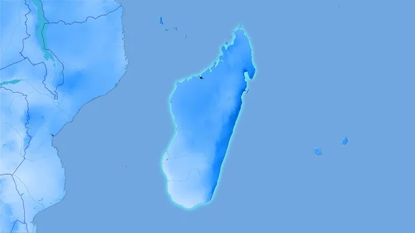 立体投影中的年降水量图上的马达加斯加地区 具有发光轮廓的栅格层的原始成分 — 图库照片