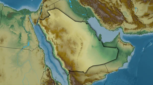 Área Arábia Saudita Mapa Relevo Topográfico Projeção Estereográfica Composição Bruta — Fotografia de Stock