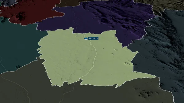 Phichit Provincia Tailandia Zoomed Destacó Con Capital Mapa Coloreado Tocado — Foto de Stock