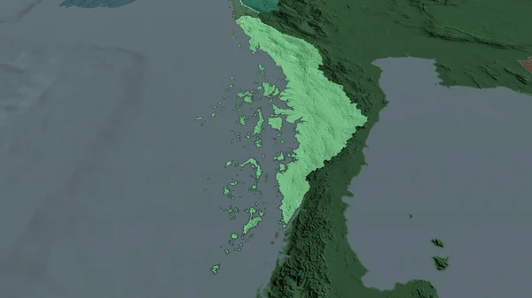 Tanintharyi División Myanmar Acercó Destacó Mapa Coloreado Tocado División Administrativa — Foto de Stock