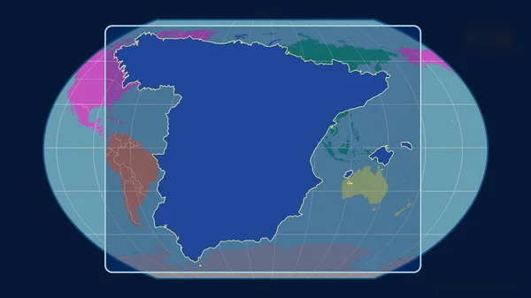 Увеличенный Виду Испании Очертания Перспективными Линиями Против Глобальной Карты Каврайском — стоковое фото