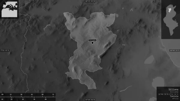 Сіліана Провінція Туніс Граймасштабна Карта Озерами Річками Форма Представлена Проти — стокове фото