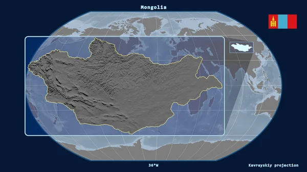 Vista Ampliada Mongólia Esboço Com Linhas Perspectiva Contra Mapa Global — Fotografia de Stock