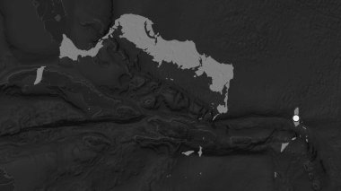 Turks ve Caicos Adaları 'nın vurgulanmış bölgesi. Mahallesinin doyumsuz haritasında sermaye noktası var. Çift seviyeli yükseklik haritası