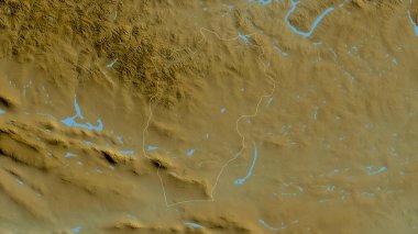 Ovorhangay, Moğolistan eyaleti. Gölleri ve nehirleri olan renkli gölge verileri. Ülke alanına göre şekillendirilmiş. 3B görüntüleme