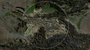 Tacikistan yakınlaştı ve daire içine alındı. Uydu görüntüleri. 3B görüntüleme