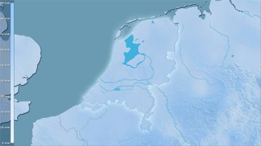 Efsanevi stereografik projeksiyonda Hollanda 'nın en kuru ayının yağışı - ışık saçan ana hatlı raster tabakalarının ham bileşimi