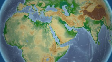 Suudi Arabistan. Mahalle - dış hatları olmayan uzak perspektif. renk fiziksel haritası