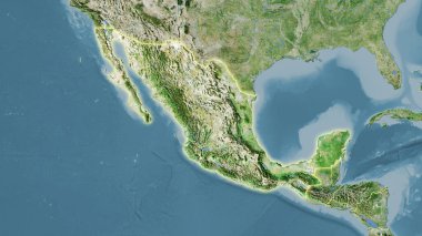 Stereografik projeksiyondaki uydu D haritasında Meksika bölgesi. Işık yansıtan raster tabakalarının ham bileşimi.
