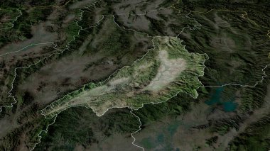 Phrae - Tayland vilayeti yakınlaştırıldı ve vurgulandı. Uydu görüntüleri. 3B görüntüleme