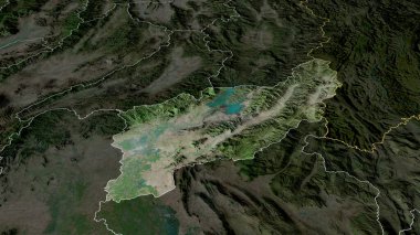 Uttaradit - Tayland vilayeti yakınlaştırıldı ve vurgulandı. Uydu görüntüleri. 3B görüntüleme