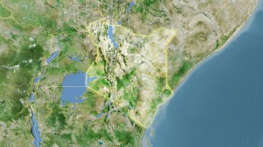 Stereografik projeksiyondaki D uydusundaki Kenya bölgesi - ışık saçan ana hatlı raster katmanlarının ham bileşimi
